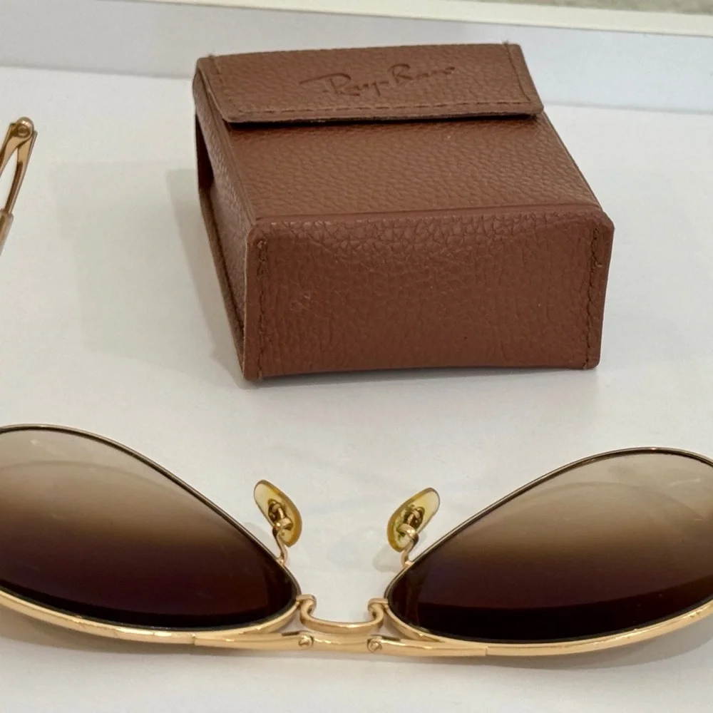 Ray-Ban Gold Aviator Sunglasses with Brown Gradient Lenses - Picture 3 of 9